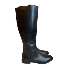 Lands End Black Leather Tall Riding Boots Size 9.5 Knee High Fall Low Heel